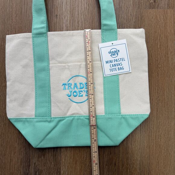 Trader Joe's Mini Tote Bag Green Pastel Canvas Limited Edition Spring - Picture 6 of 9